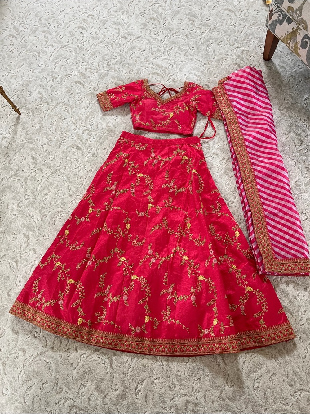 Pink Embroidered Lehenga Choli with Dupatta